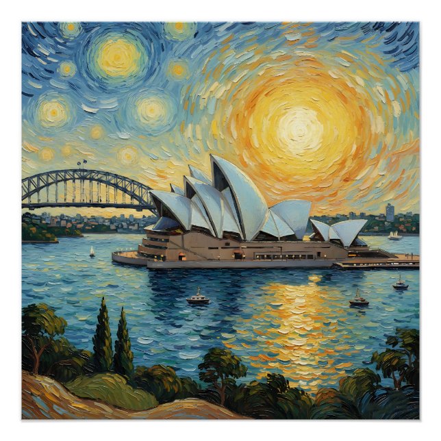 Póster Sydney Opera House and Harbor Bridge painting (Anverso)