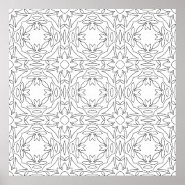 Póster Symmetric Floral Tile Pattern Interlocking Motifs