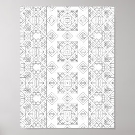 Póster Symmetrical Diamond Tile Coloring Page Pattern Art
