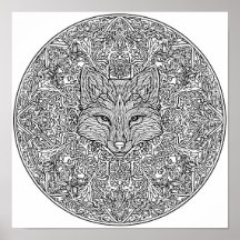 Symmetrical Fox Christmas Mandala Template