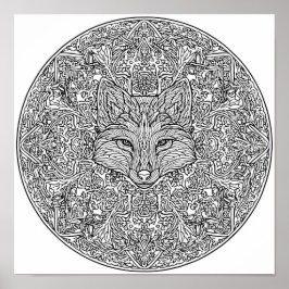 Póster Symmetrical Fox Christmas Mandala Template
