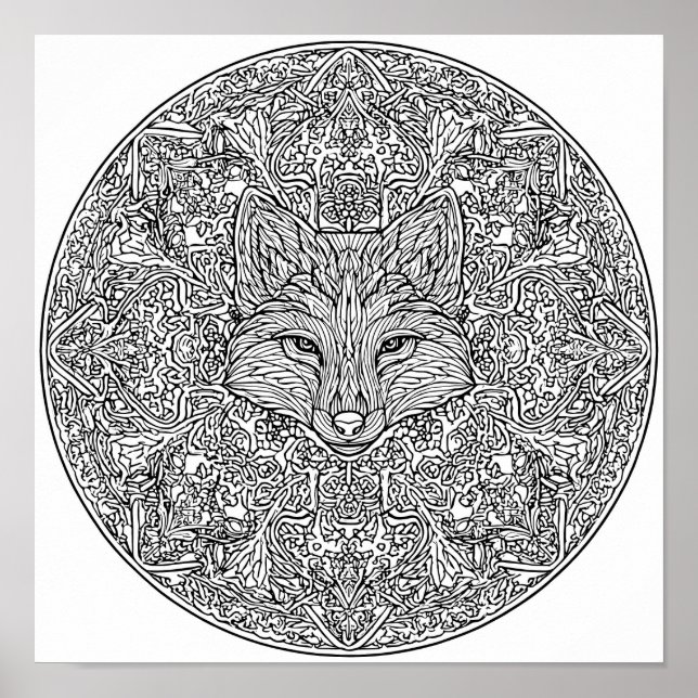 Póster Symmetrical Fox Christmas Mandala Template (Frente)