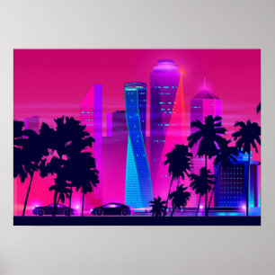 Póster Synthwave Neon City Miami Vice