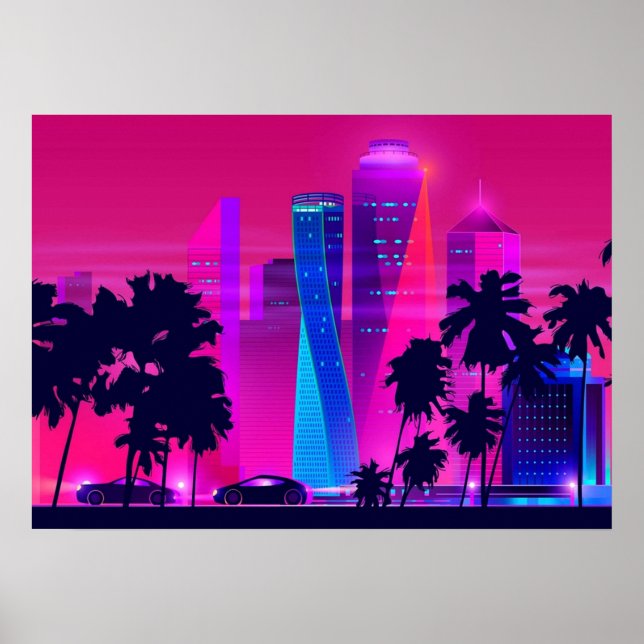 Póster Synthwave Neon City Miami Vice (Frente)