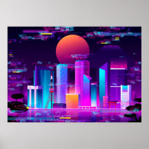 Synthwave Neon City - Tokio glitch
