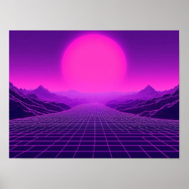 Póster Synthwave Retrowave Landscape Cyberpunk Vibe 80s