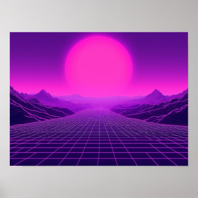 Póster Synthwave Retrowave Landscape Cyberpunk Vibe 80s (Frente)