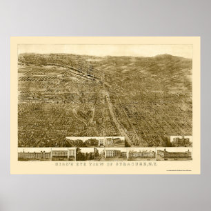 Póster Syracuse, mapa panorámico de NY - 1868