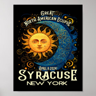 Póster Syracuse New York 2024 Eclipse Solar Total Celesti