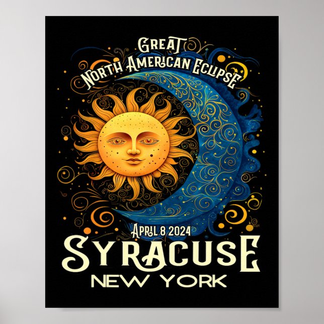 Póster Syracuse New York 2024 Eclipse Solar Total Celesti (Frente)