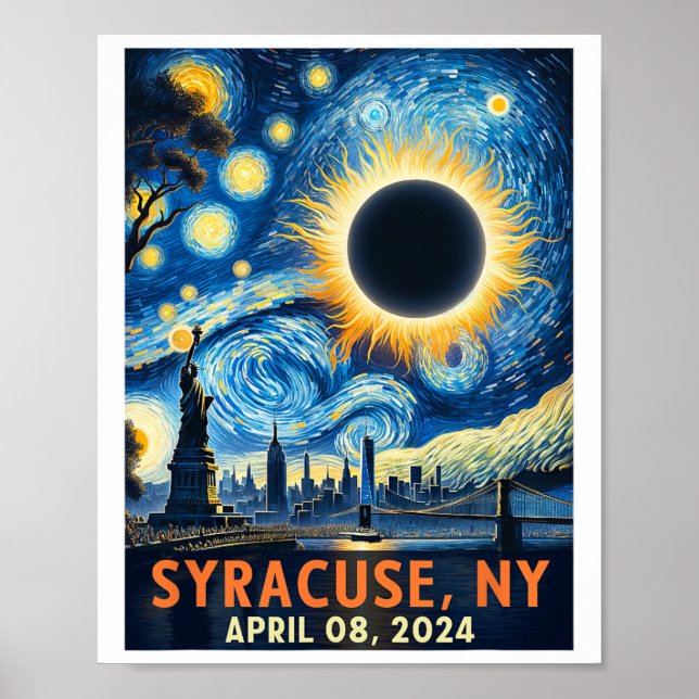 Póster Syracuse New York Eclipse Solar Total 2024 Starry (Frente)