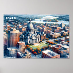 Póster Syracuse New York Famous Travel Places acuarela