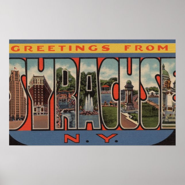 Póster Syracuse, Nueva York - Escenas de letras grandes (Frente)