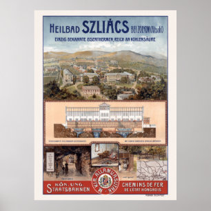 Póster Szliács Spa Eslovaquia Afiche de época 1910