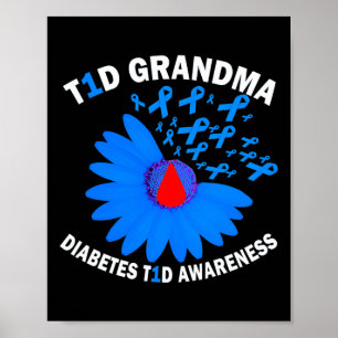 Póster T1d Abuela Diabetes Conciencia Tipo 1 Cure Blue Ri