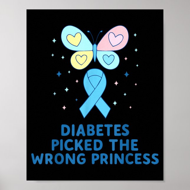 Póster T1d Diabetes Warrior Butterfly Princess Diabetes A (Frente)