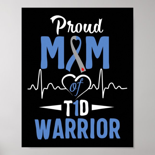 Póster T1D Orgullosa Mamá Diabetes Conciencia Tipo 1 Insu (Frente)