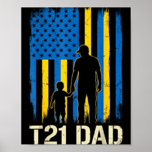 Póster T21 papá silueta bandera americana síndrome de dow