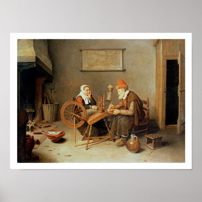 Póster T31883 An interior with a old woman at a spinning (Frente)