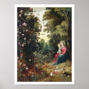 Póster T32789 The Madonna and Child in a Landscape (panel