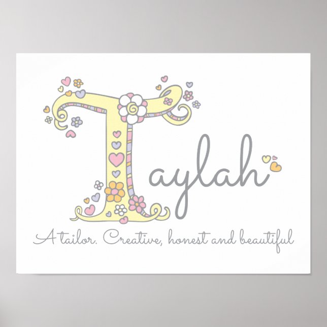 Póster T for Taylah monogram letter art name meaning (Frente)