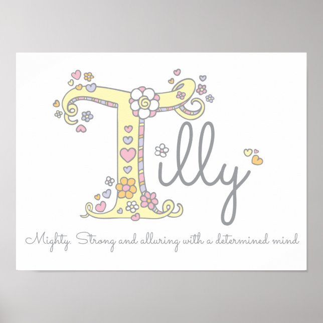 Póster T for Tilly monogram letter art name meaning (Frente)