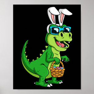 Póster T Rex Conejo De Pascua Con Cesta De Huevos Dinosau