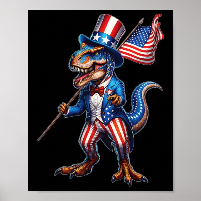 Póster T-rex del 4 de Julio Usa Bandera Americana Patriót (Frente)