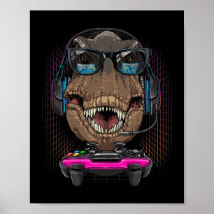 Póster T Rex Dino Gamer Computer Video Game Lover Streami