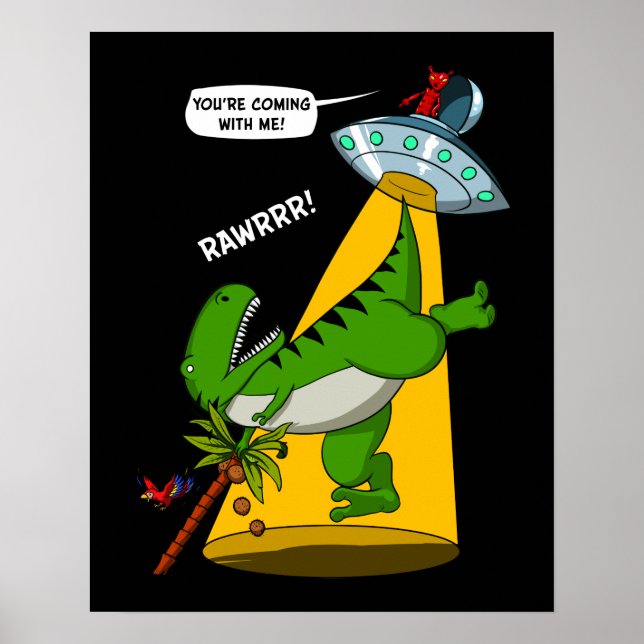 Póster T Rex Dinosaur Alien Abducción Funny UFO (Frente)