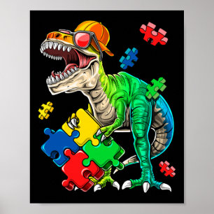 Póster T Rex Dinosaur Autism Awareness Puzzle Piece Gift