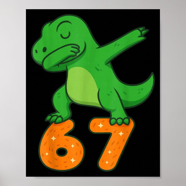 Póster T-rex Dinosaur Dabbing 67 Meme Six Seven Funny  (Frente)