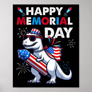 Póster T Rex Dinosaur Feliz Día De Conmemoración 4 De Jul