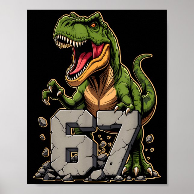 Póster T-rex Dinosaur Funny Six Seven Meme Cool Tyrannosa (Frente)