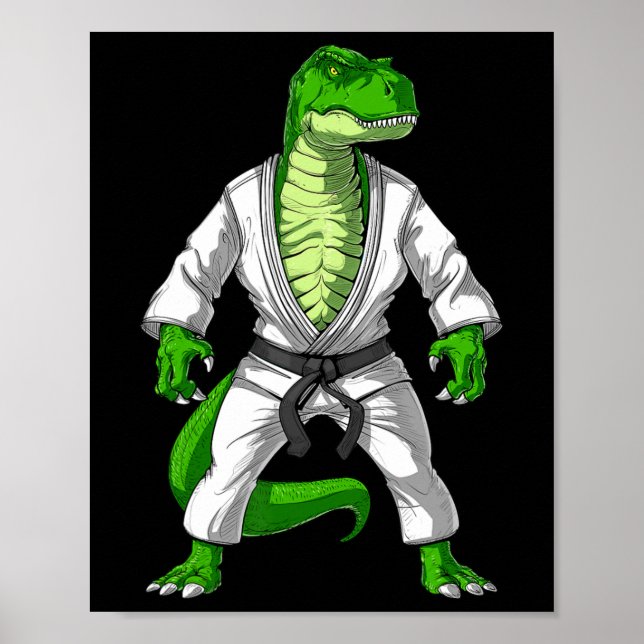 Póster T-rex Dinosaur Jiu-jitsu Judo Karate Taekwondo Mar (Frente)