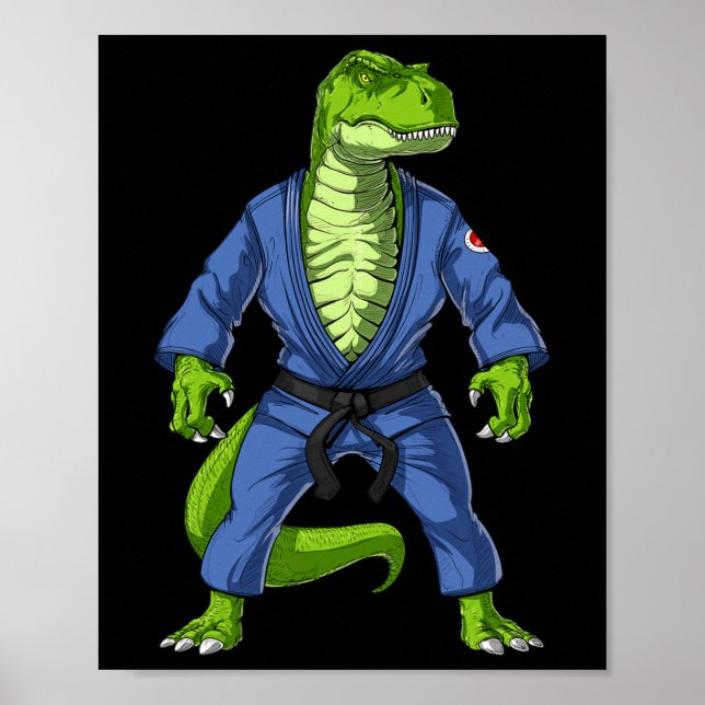 Póster T-rex Dinosaur Jiu-jitsu Judo Ninja Artes Marciale (Frente)