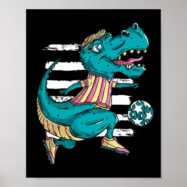 Póster T-rex Dinosaur Juega Fútbol - Diseño Trex  (Frente)