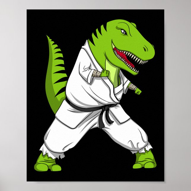 Póster T-rex Dinosaur Karate Kickboxing Artes Marciales J (Frente)