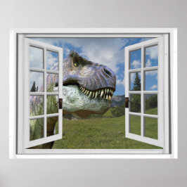 Póster T-Rex Dinosaur Picture View Fake Window