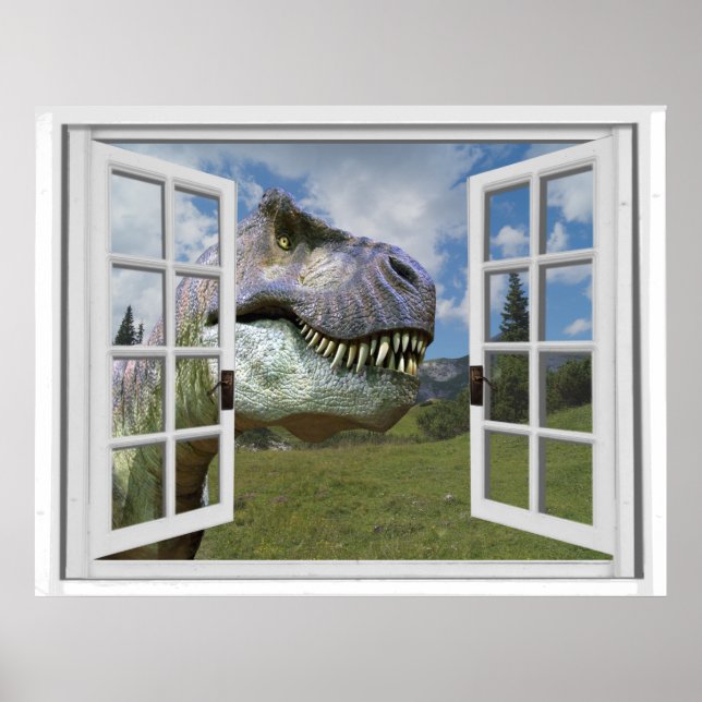 Póster T-Rex Dinosaur Picture View Fake Window (Frente)