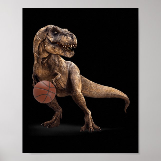 Póster T Rex Dinosaur Playing Sketll Funny Dinosaur Hoops (Frente)