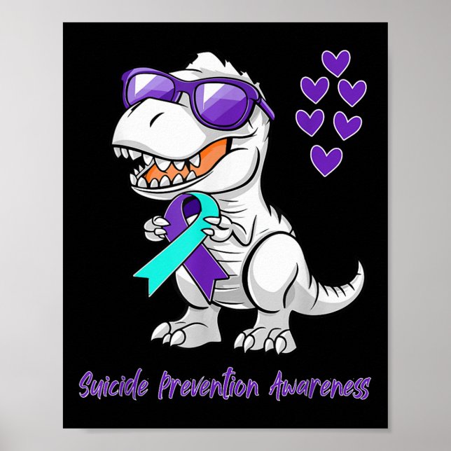 Póster T-rex Dinosaur Suicide Prevention Awareness Day Di (Frente)