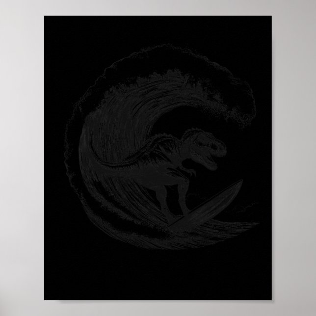 Póster T-rex Dinosaur Surfing Surf Tabla de surf Surfista (Frente)