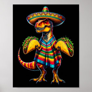 Póster T-rex Dinosaur Taco Lover Cinco De Mayo Sombrero P