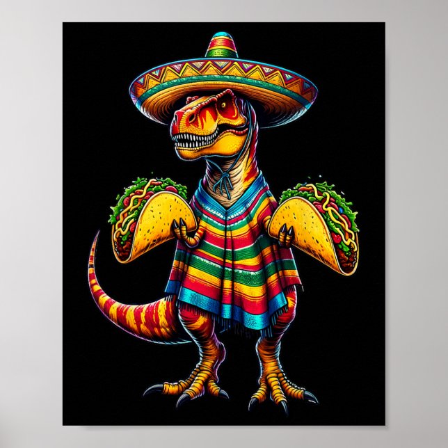 Póster T-rex Dinosaur Taco Lover Cinco De Mayo Sombrero P (Frente)