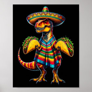 Póster T-rex Dinosaur Taco Lover Cinco De Mayo Sombrero P