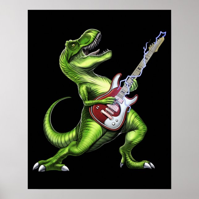 Póster T-Rex Dinosaur Tocando Guitarra (Frente)