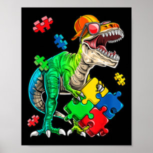 Póster T Rex Dinosaurios Autism Awareness Puzzle Piece Re