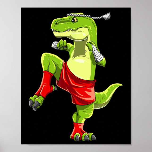 Póster T-Rex divertido de Muay Thai - Boxeo Tailandés (Frente)