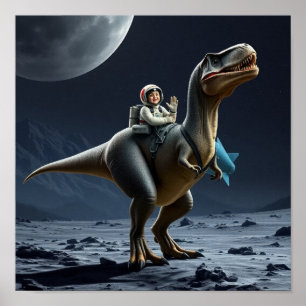 Póster T-Rex en la luna